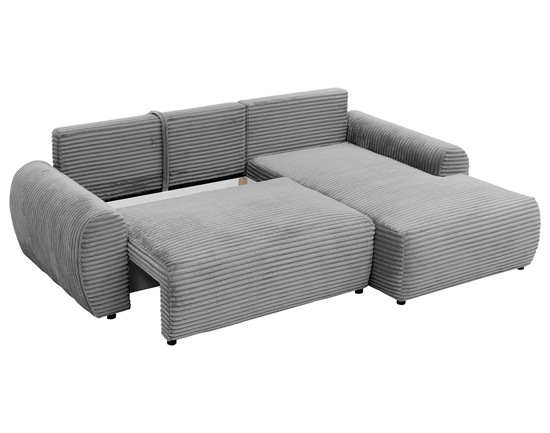 Canapé d'angle droit 4 places convertible avec coffre en velours côtelé grosses côtes Silvano