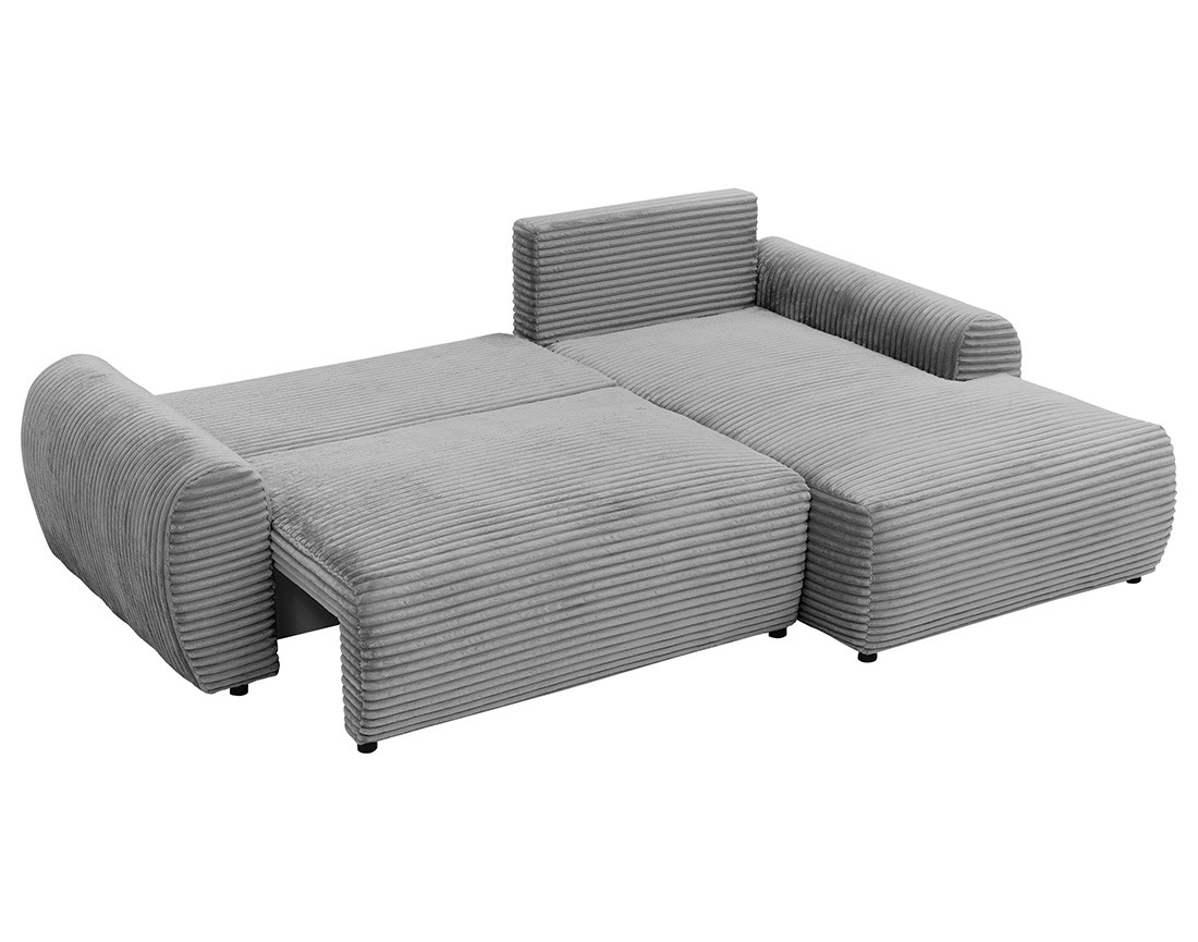 Canapé d'angle droit 4 places convertible avec coffre en velours côtelé grosses côtes Silvano