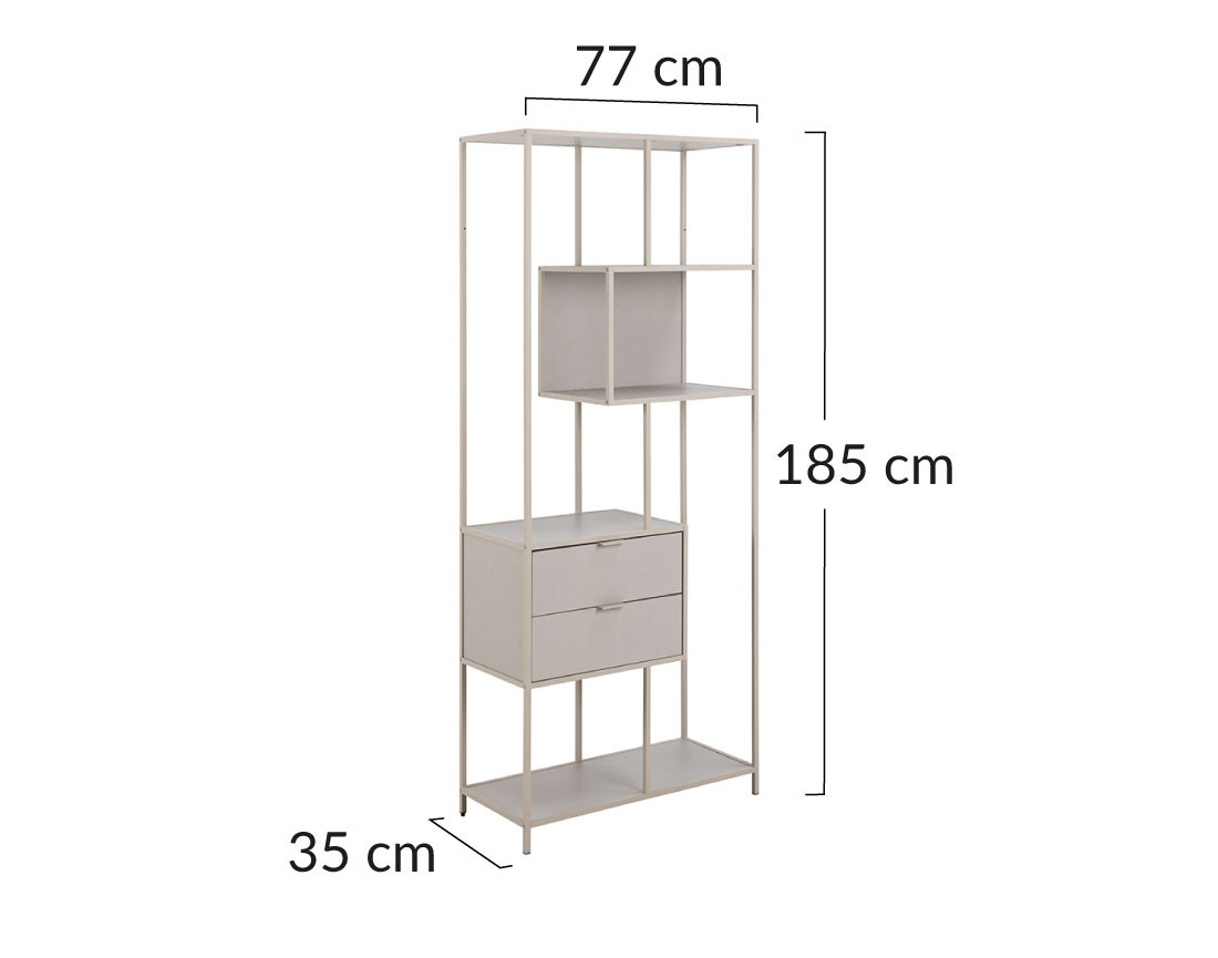 Étagère filaire métal avec plaquage en bois blanchi avec tiroirs 77 cm gris Anthea