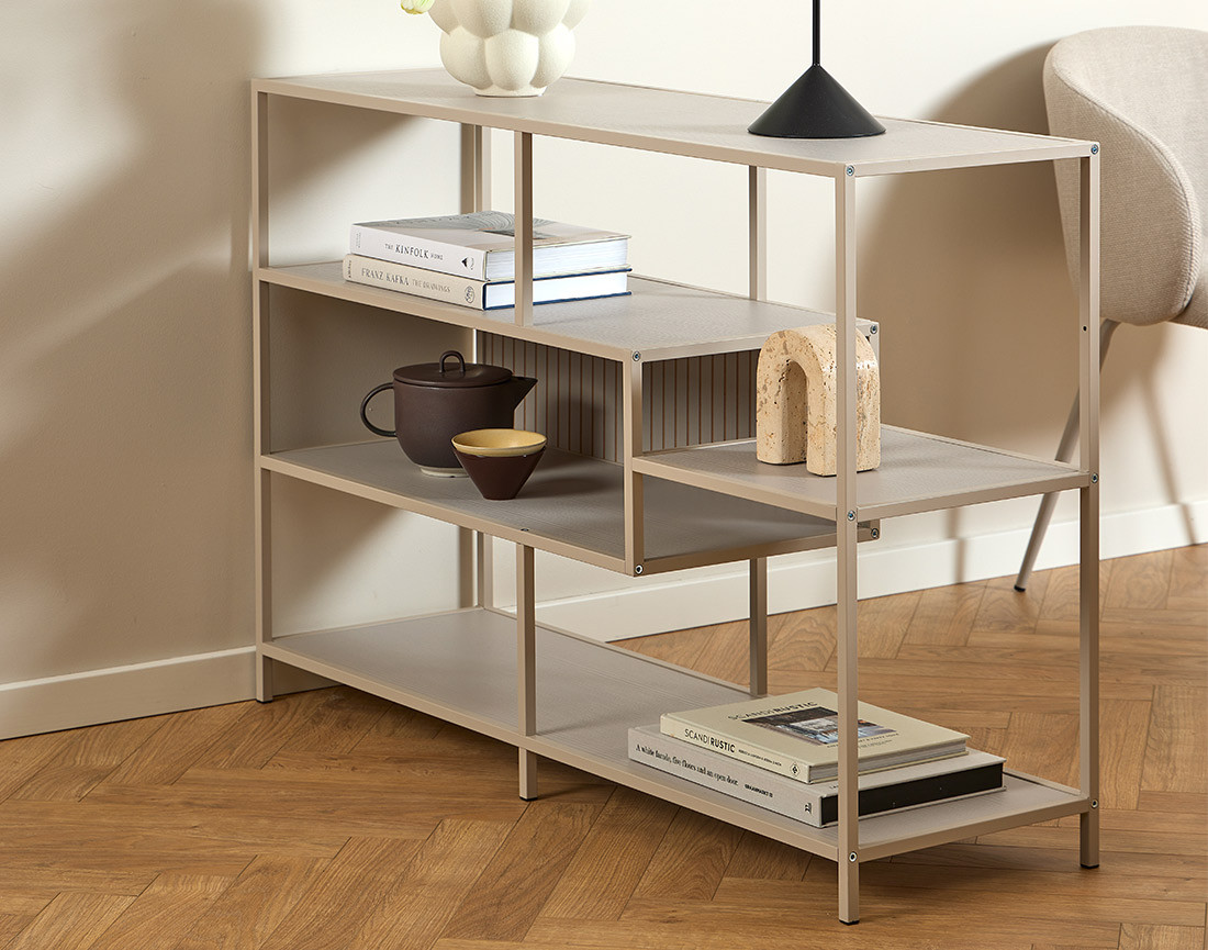 Étagère filaire métal avec plaquage en bois blanchi 114 cm gris Anthea