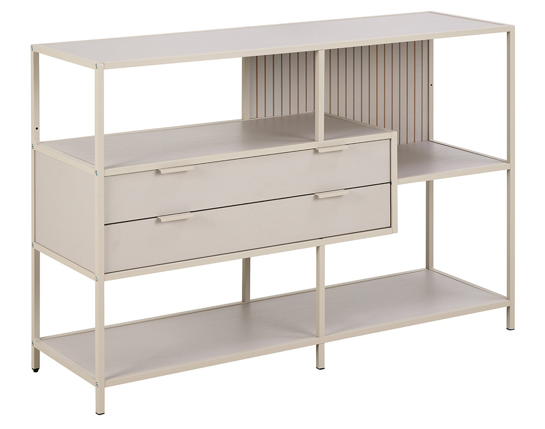 Étagère filaire métal avec plaquage en bois blanchi avec tiroirs 114 cm gris Anthea