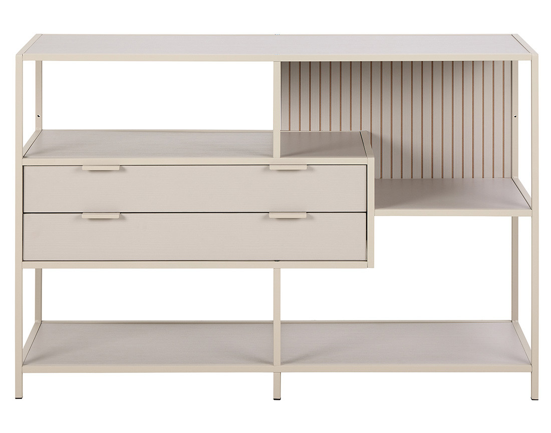 Étagère filaire métal avec plaquage en bois blanchi avec tiroirs 114 cm gris Anthea