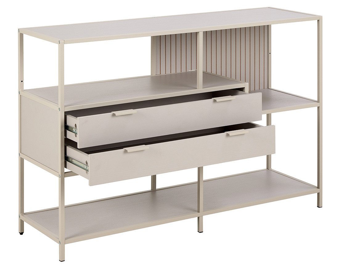 Étagère filaire métal avec plaquage en bois blanchi avec tiroirs 114 cm gris Anthea