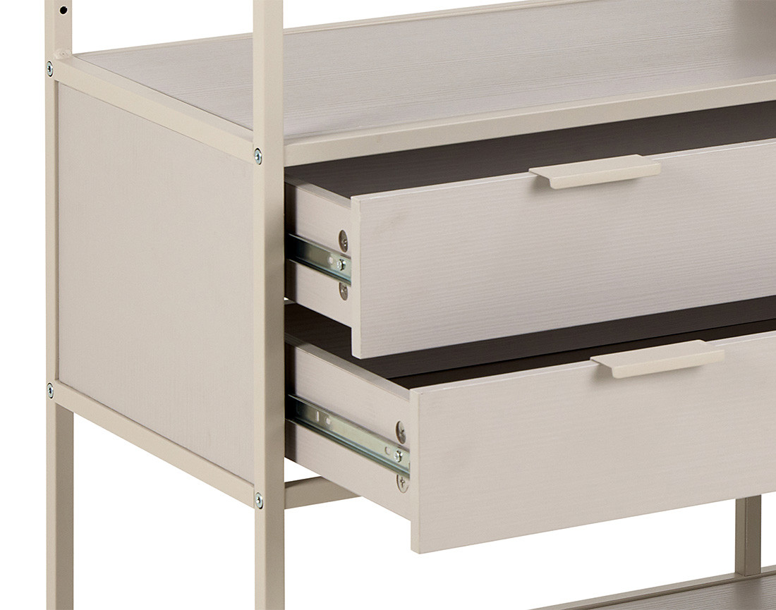 Étagère filaire métal avec plaquage en bois blanchi avec tiroirs 114 cm gris Anthea