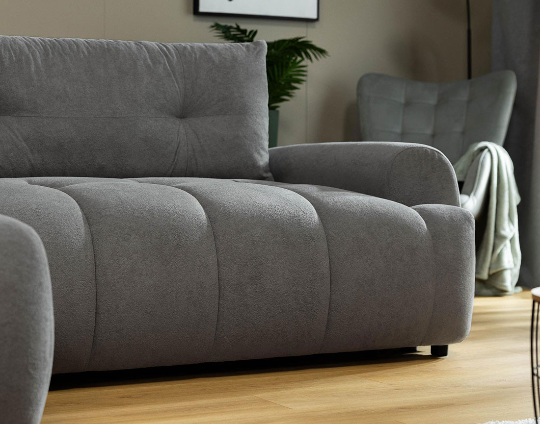 Canapé d'angle gauche 4 places convertible avec coffre en tissu texturé Luzzio