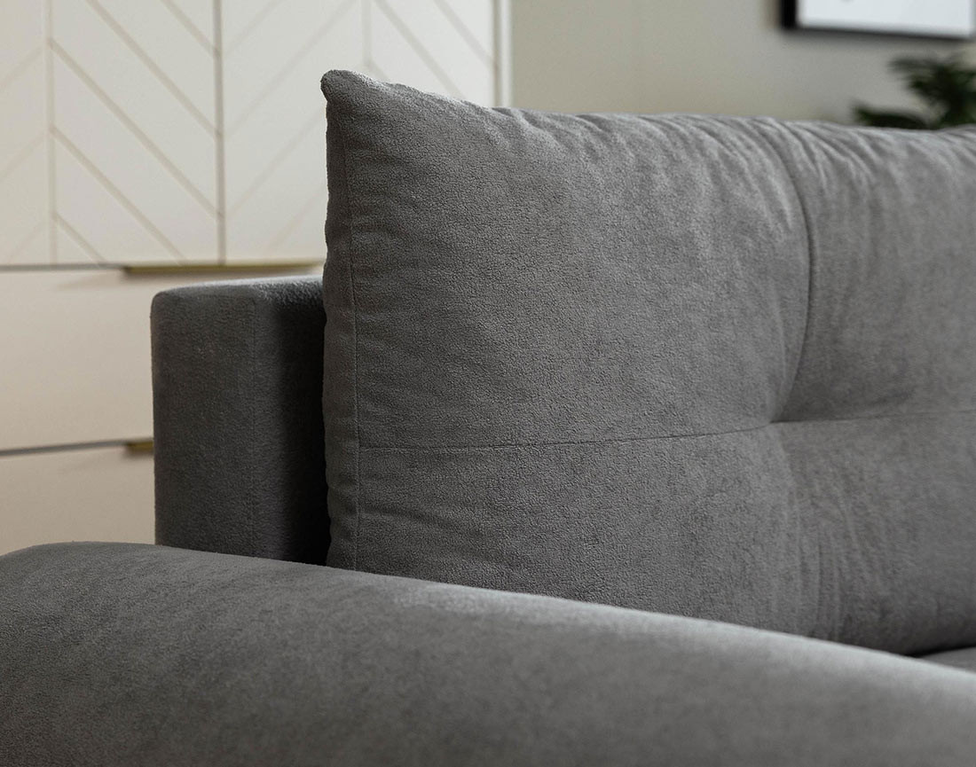 Canapé d'angle gauche 4 places convertible avec coffre en tissu texturé Luzzio