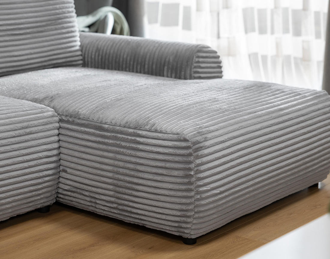 Canapé d'angle droit 4 places convertible avec coffre en velours côtelé grosses côtes Silvano