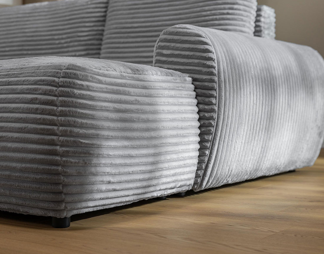 Canapé d'angle droit 4 places convertible avec coffre en velours côtelé grosses côtes Silvano