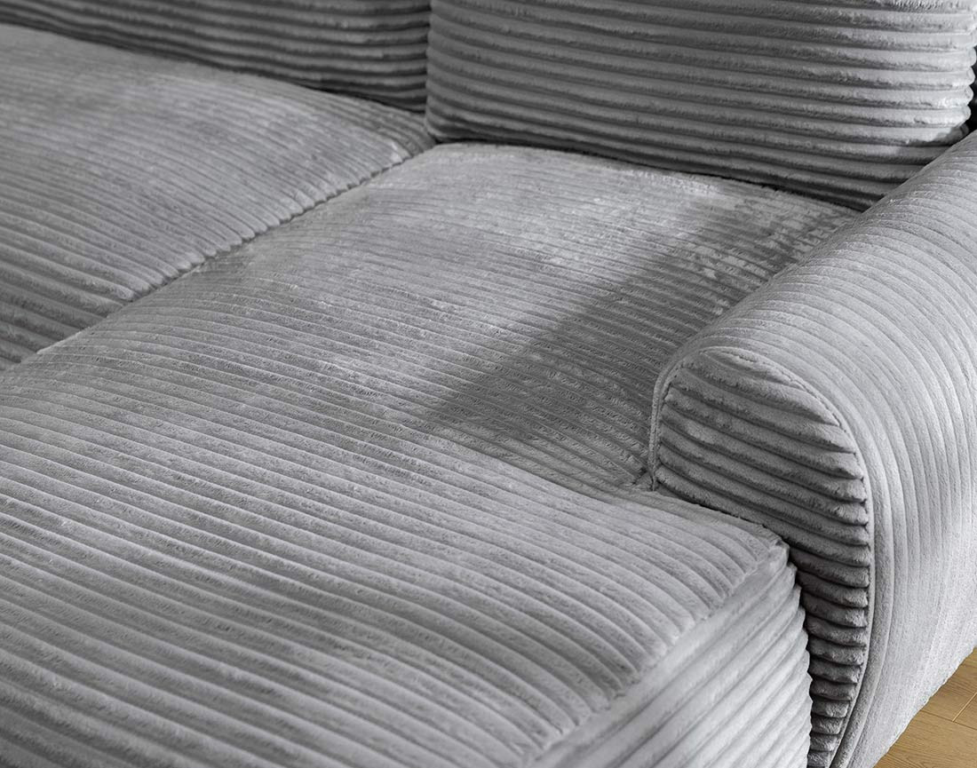 Canapé d'angle droit 4 places convertible avec coffre en velours côtelé grosses côtes Silvano