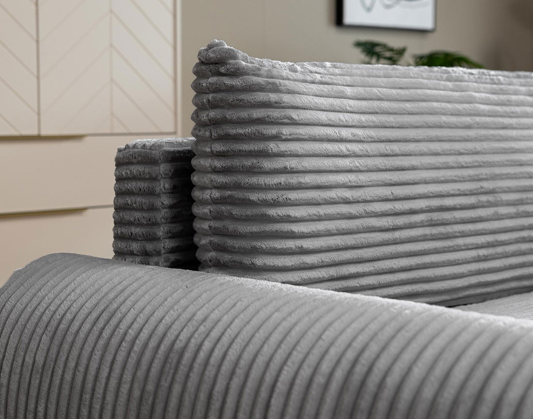 Canapé d'angle droit 4 places convertible avec coffre en velours côtelé grosses côtes Silvano