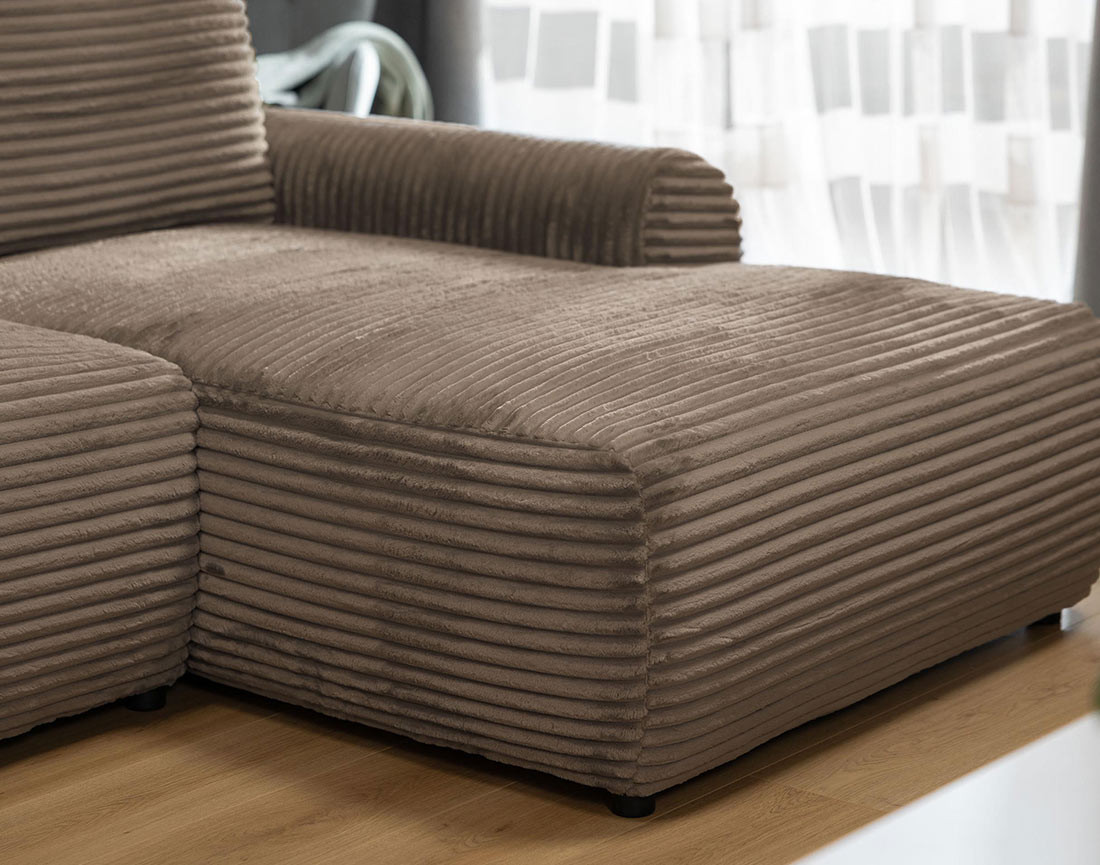 Canapé d'angle droit 4 places convertible avec coffre en velours côtelé grosses côtes Silvano