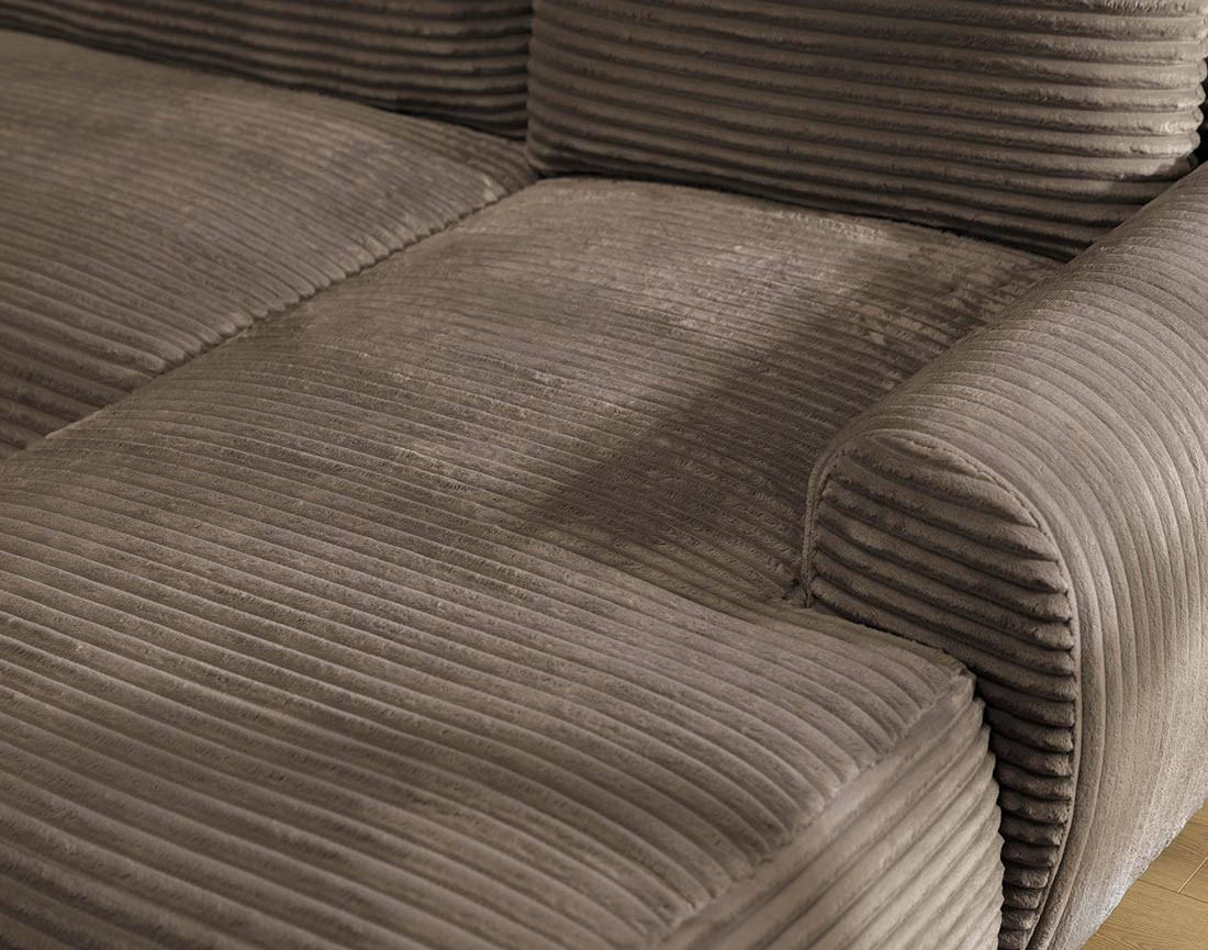 Canapé d'angle droit 4 places convertible avec coffre en velours côtelé grosses côtes Silvano