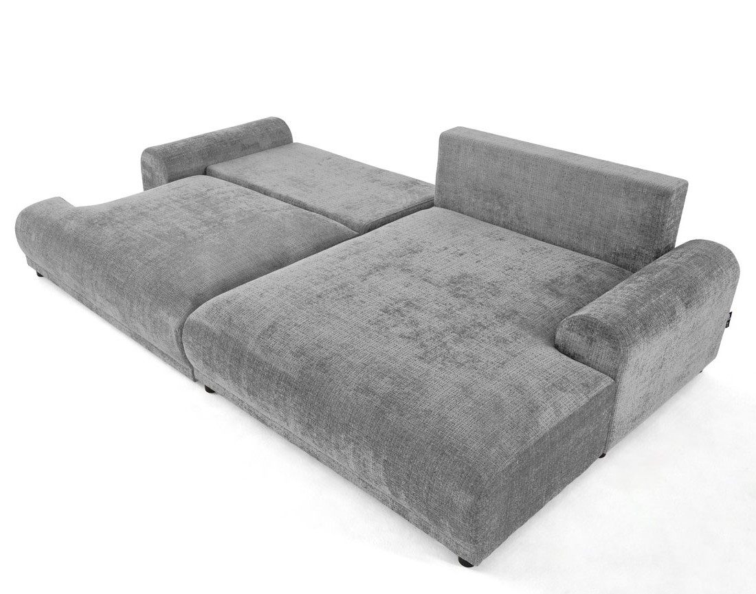 Canapé d'angle droit 4 places convertible avec coffre en velours texturé Nelly