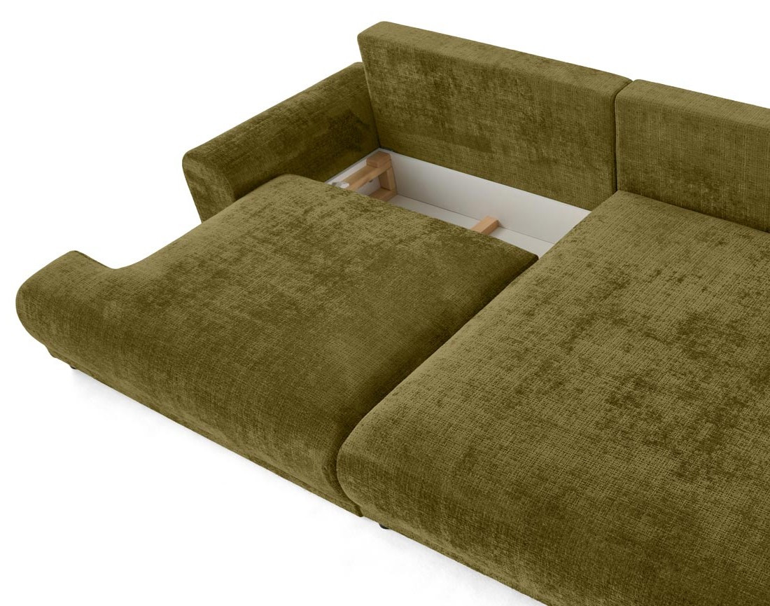 Canapé d'angle droit 4 places convertible avec coffre en velours texturé Nelly
