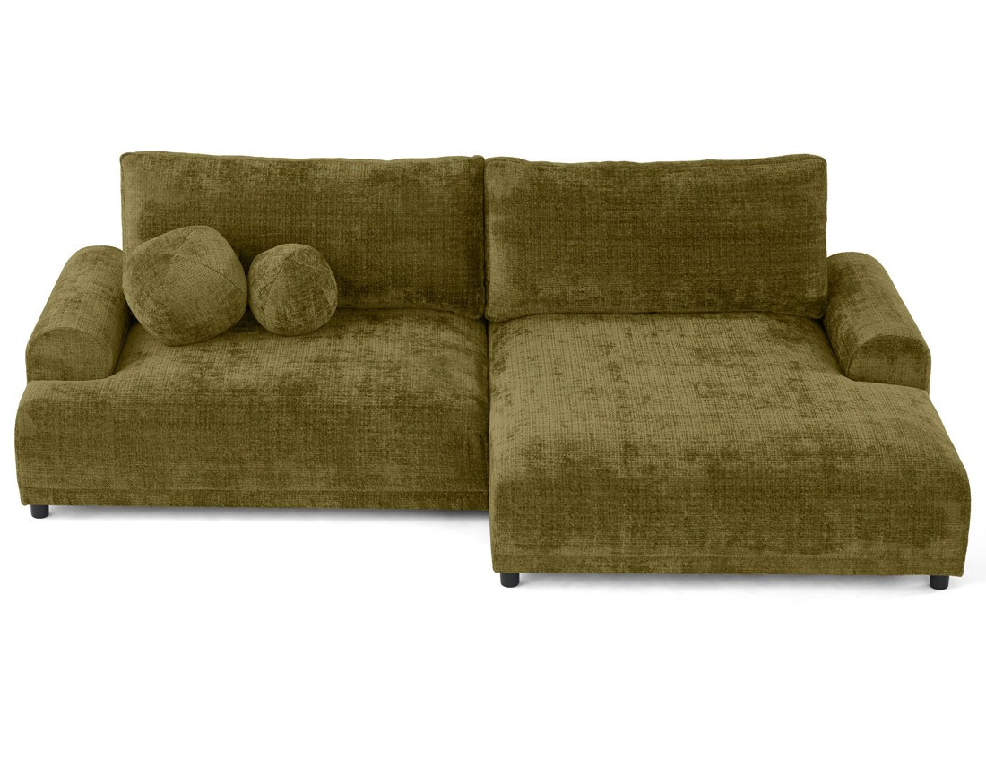Canapé d'angle droit 4 places convertible avec coffre en velours texturé Nelly