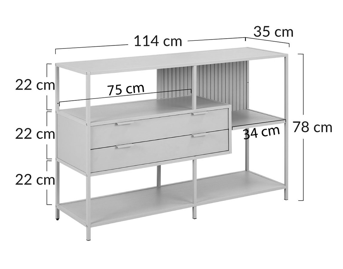 Étagère filaire métal avec plaquage en bois blanchi avec tiroirs 114 cm gris Anthea