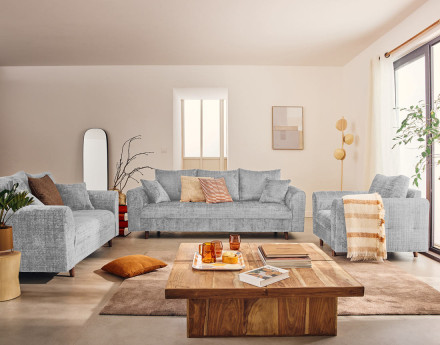 Canapé droit 3 places en velours texturé Rune