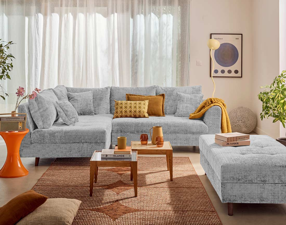 Canapé d'angle gauche 4 places en velours texturé Rune