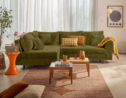 Canapé d'angle gauche 4 places en velours texturé Rune