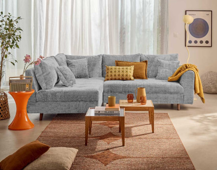 Canapé d'angle gauche 4 places en velours texturé Rune