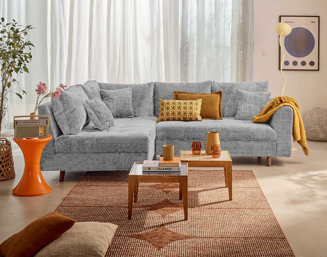 Canapé d'angle gauche 4 places en velours texturé Rune