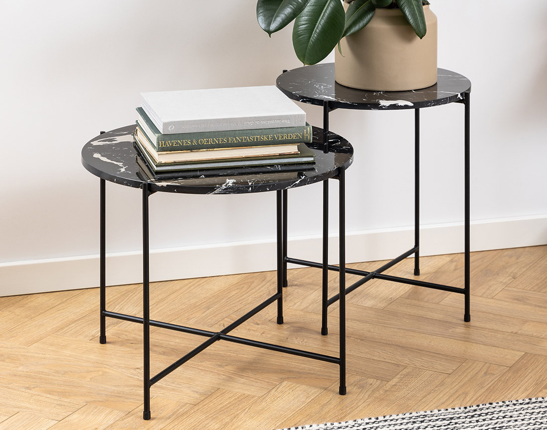 Table basse 52 cm plateau en marbre pieds en acier Ezaro