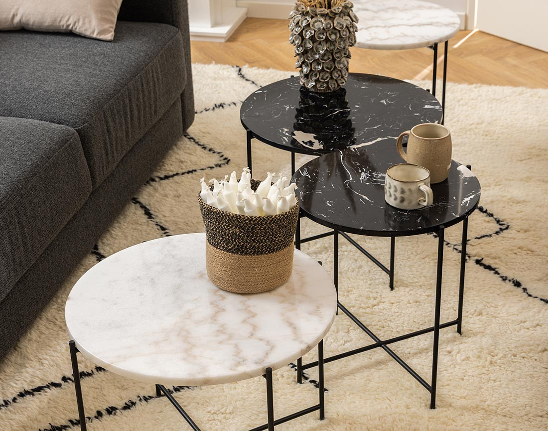 Table basse 52 cm plateau en marbre pieds en acier Ezaro