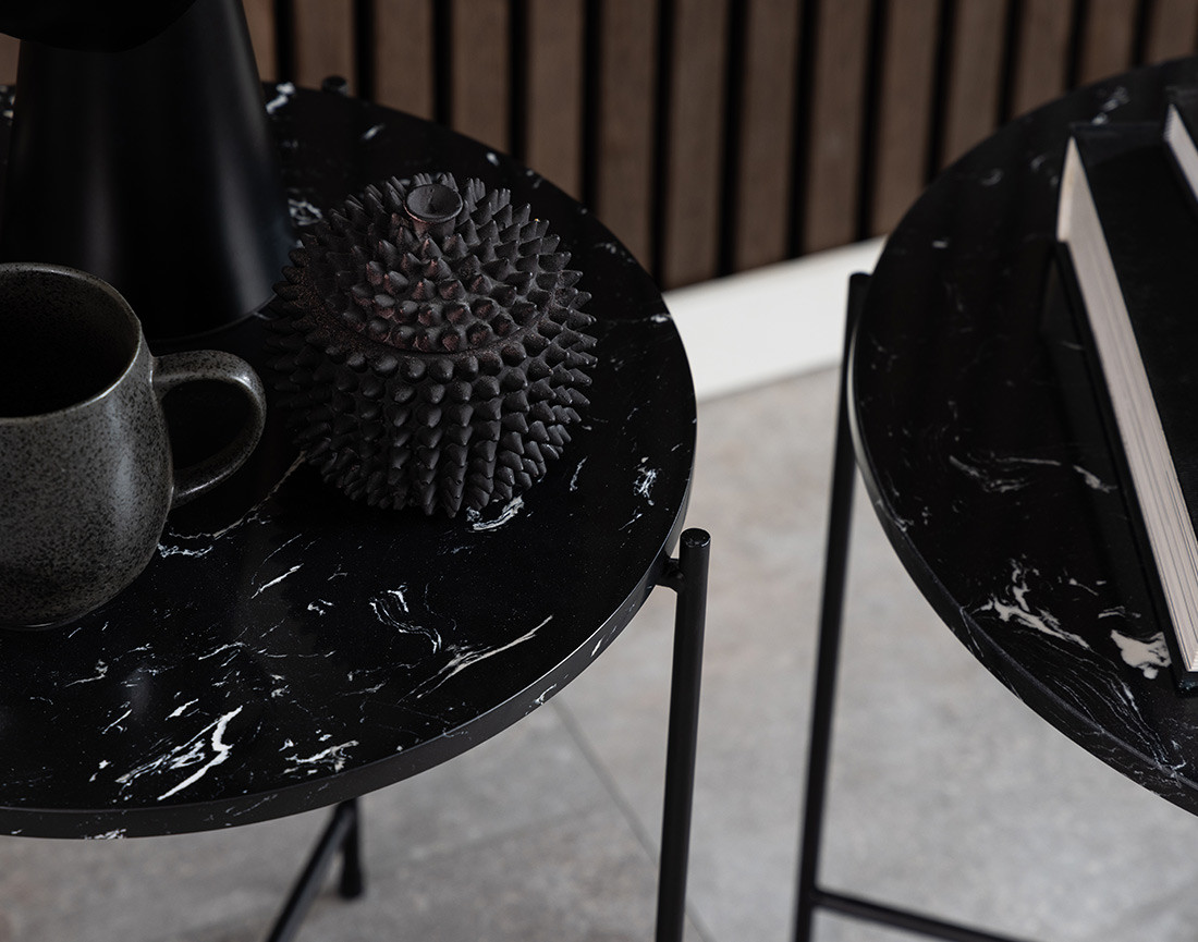 Table basse 52 cm plateau en marbre pieds en acier Ezaro