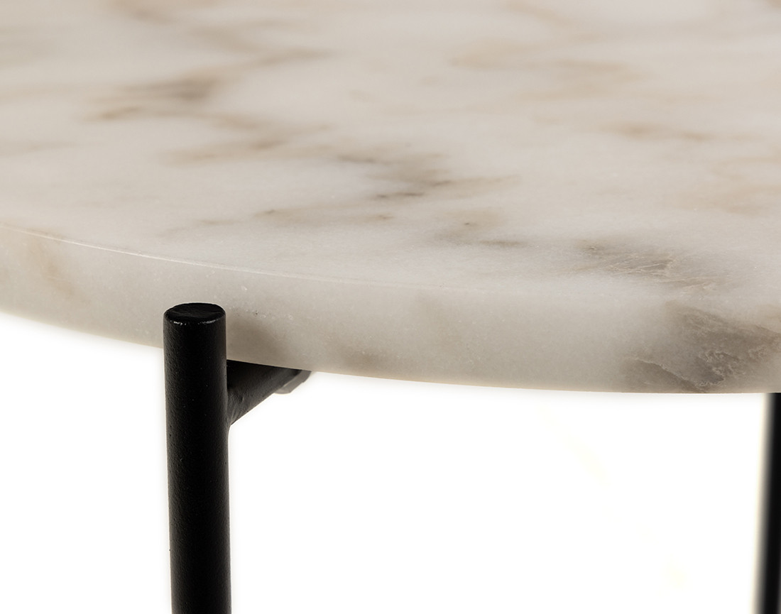 Table basse 52 cm plateau en marbre pieds en acier Ezaro