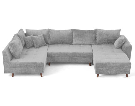 Canapé panoramique d'angle gauche 7 places en velours texturé Rune