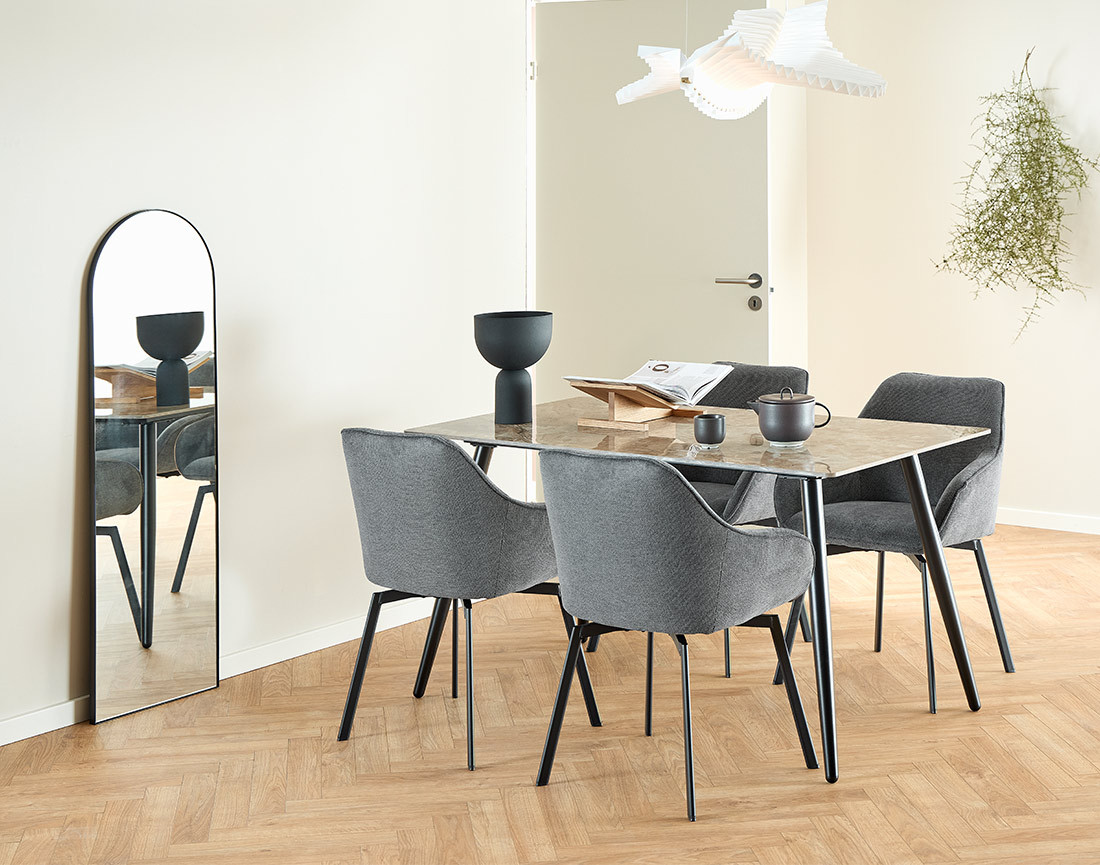 Lot de 2 chaises pivotantes pieds en acier en tissu chenille Juno