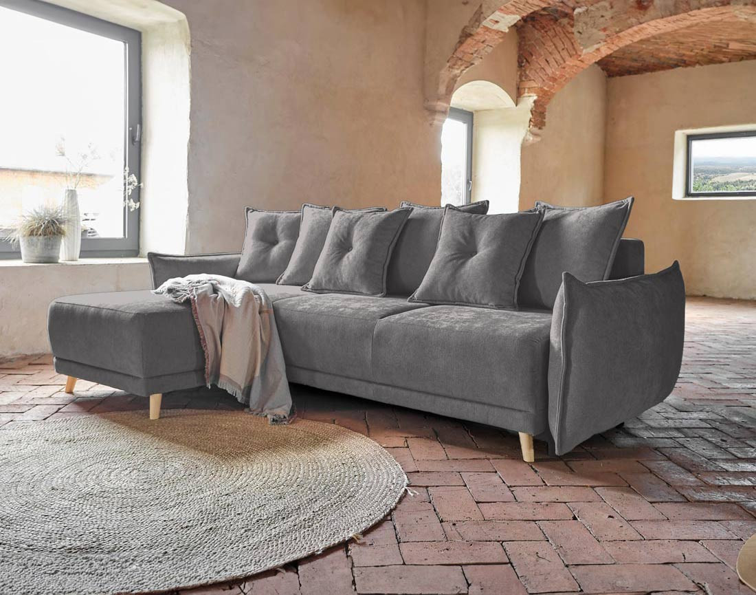 Lena - Canapé scandinave d'angle réversible convertible avec rangement