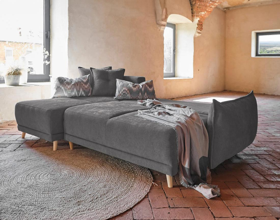 Lena - Canapé scandinave d'angle réversible convertible avec rangement