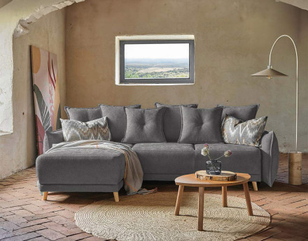 Lena - Canapé scandinave d'angle réversible convertible avec rangement