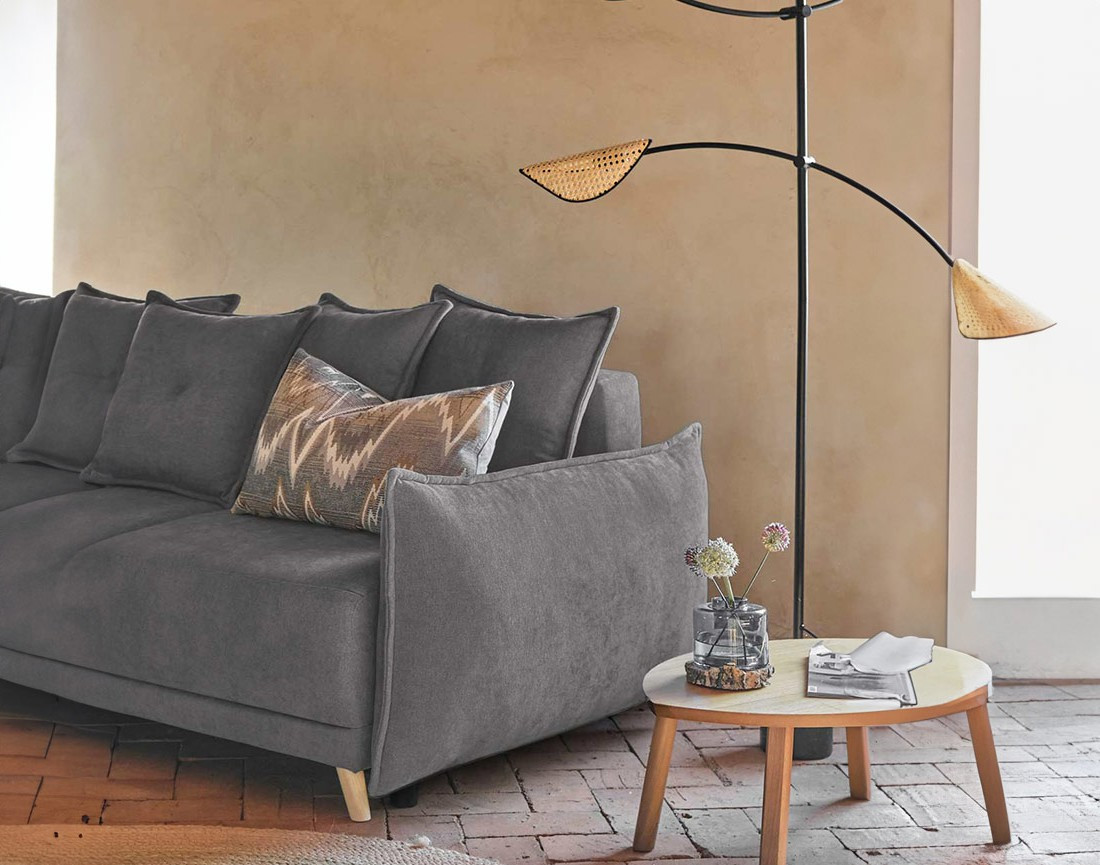 Lena - Canapé scandinave d'angle réversible convertible avec rangement