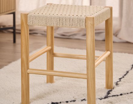 Tabouret en bois et corde tressée H 45cm  Liora
