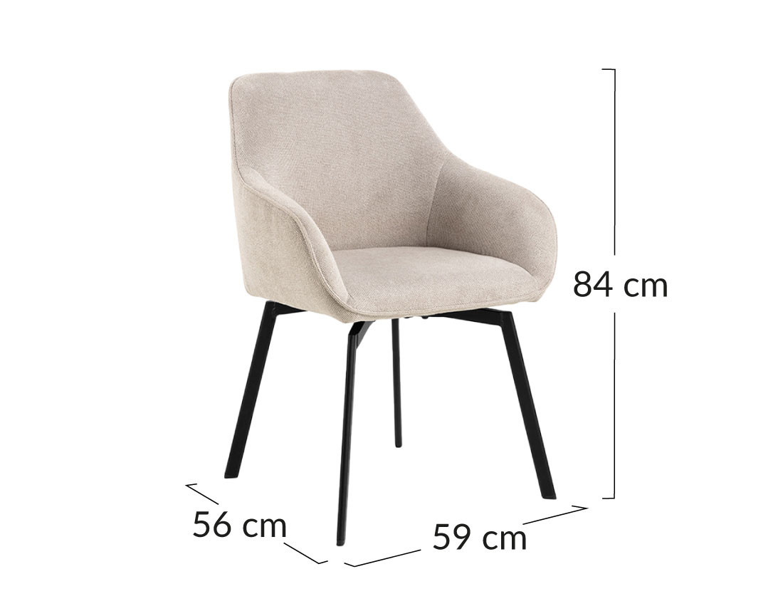 Lot de 2 chaises pivotantes pieds en acier en tissu chenille Juno