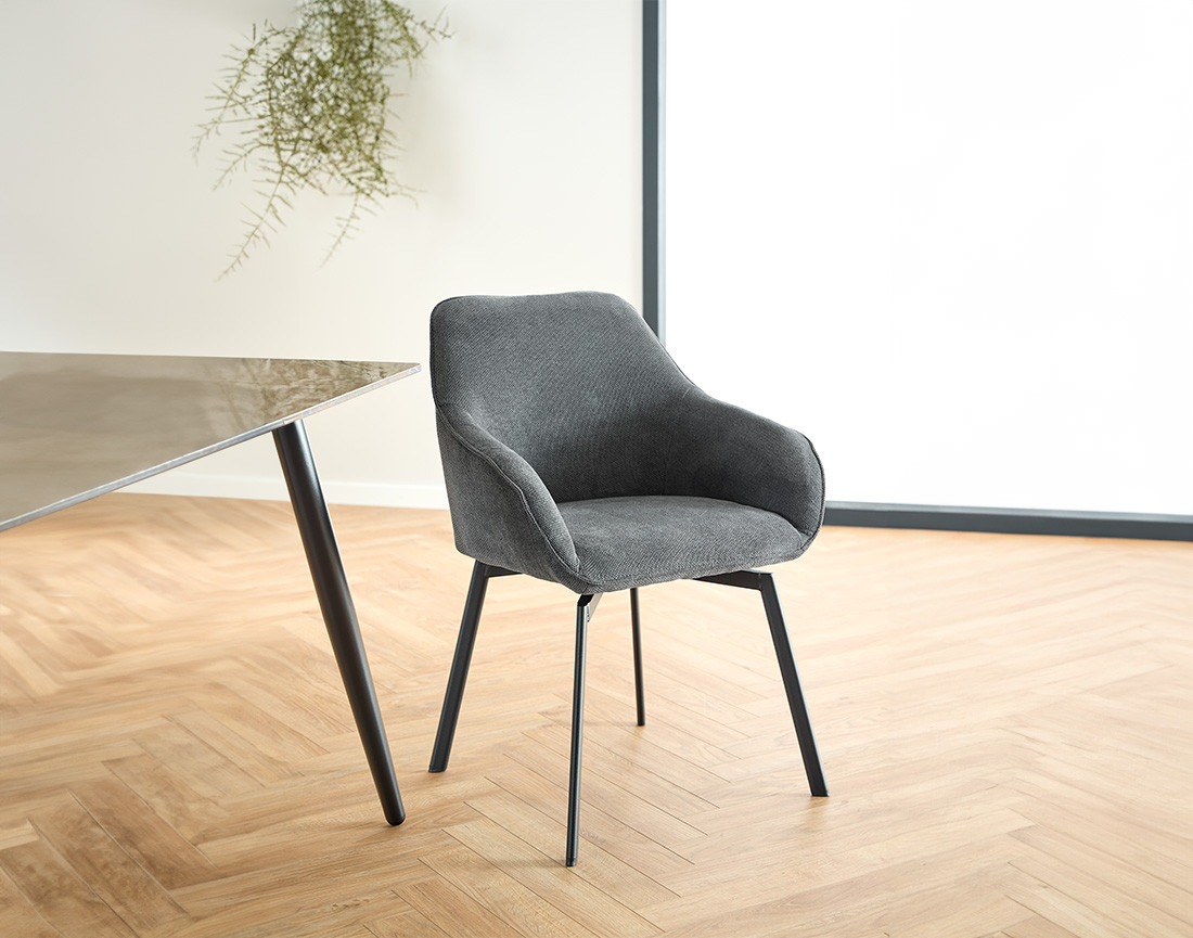 Lot de 2 chaises pivotantes pieds en acier en tissu chenille Juno