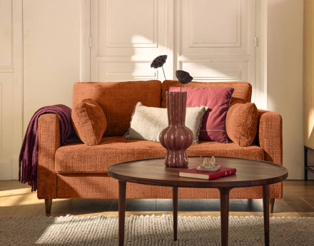 Canapé droit 2 places avec poche en velours texturé Anna