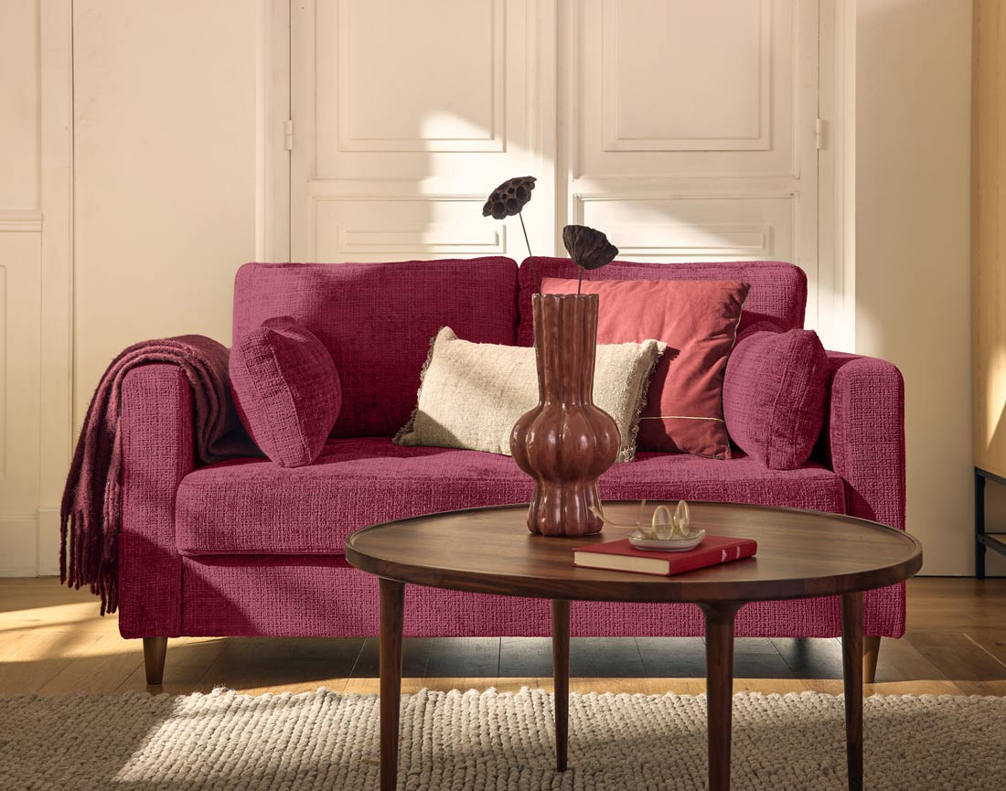 Canapé droit 2 places avec poche en velours texturé Anna