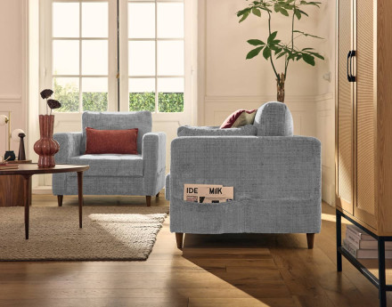 Canapé droit 2 places avec poche en velours texturé Anna