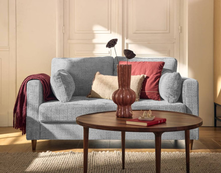 Canapé droit 2 places avec poche en velours texturé Anna