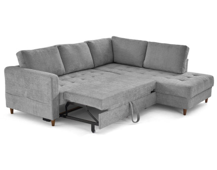 Canapé d'angle droit 5 places convertible en velours texturé Anna