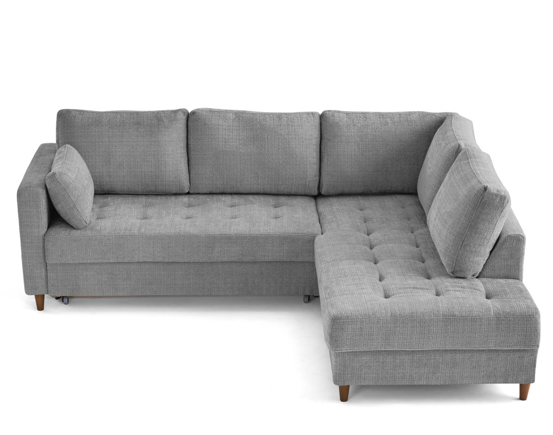 Canapé d'angle droit 5 places convertible en velours texturé Anna