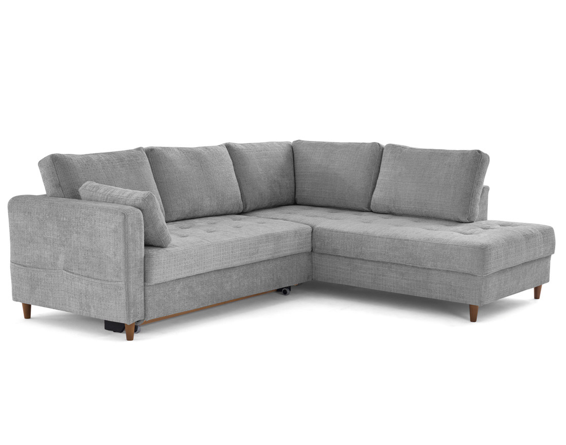 Canapé d'angle droit 5 places convertible en velours texturé Anna