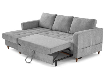 Canapé d'angle gauche 4 places convertible avec coffre en velours texturé Anna