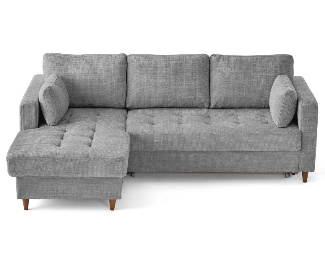 Canapé d'angle gauche 4 places convertible avec coffre en velours texturé Anna