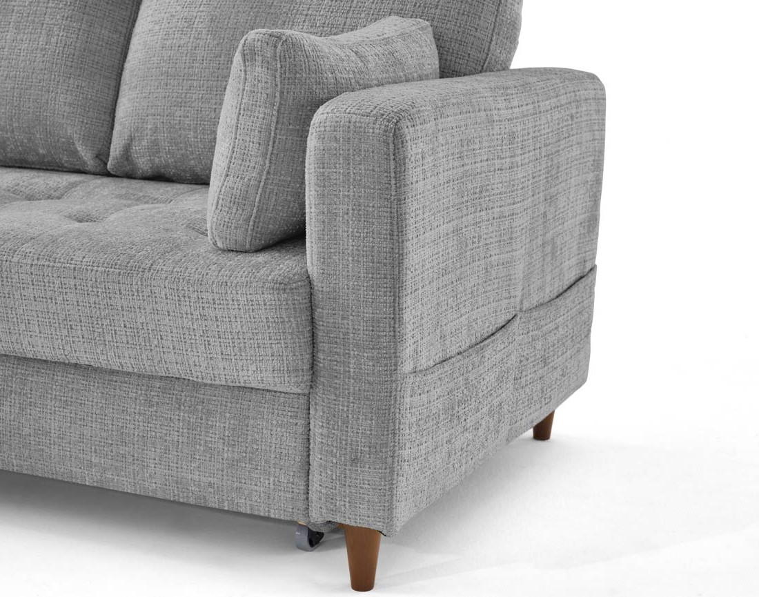 Canapé d'angle gauche 4 places convertible avec coffre en velours texturé Anna