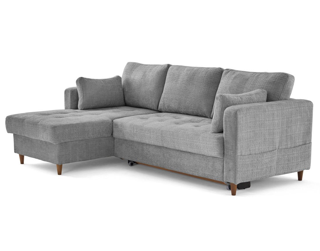 Canapé d'angle gauche 4 places convertible avec coffre en velours texturé Anna