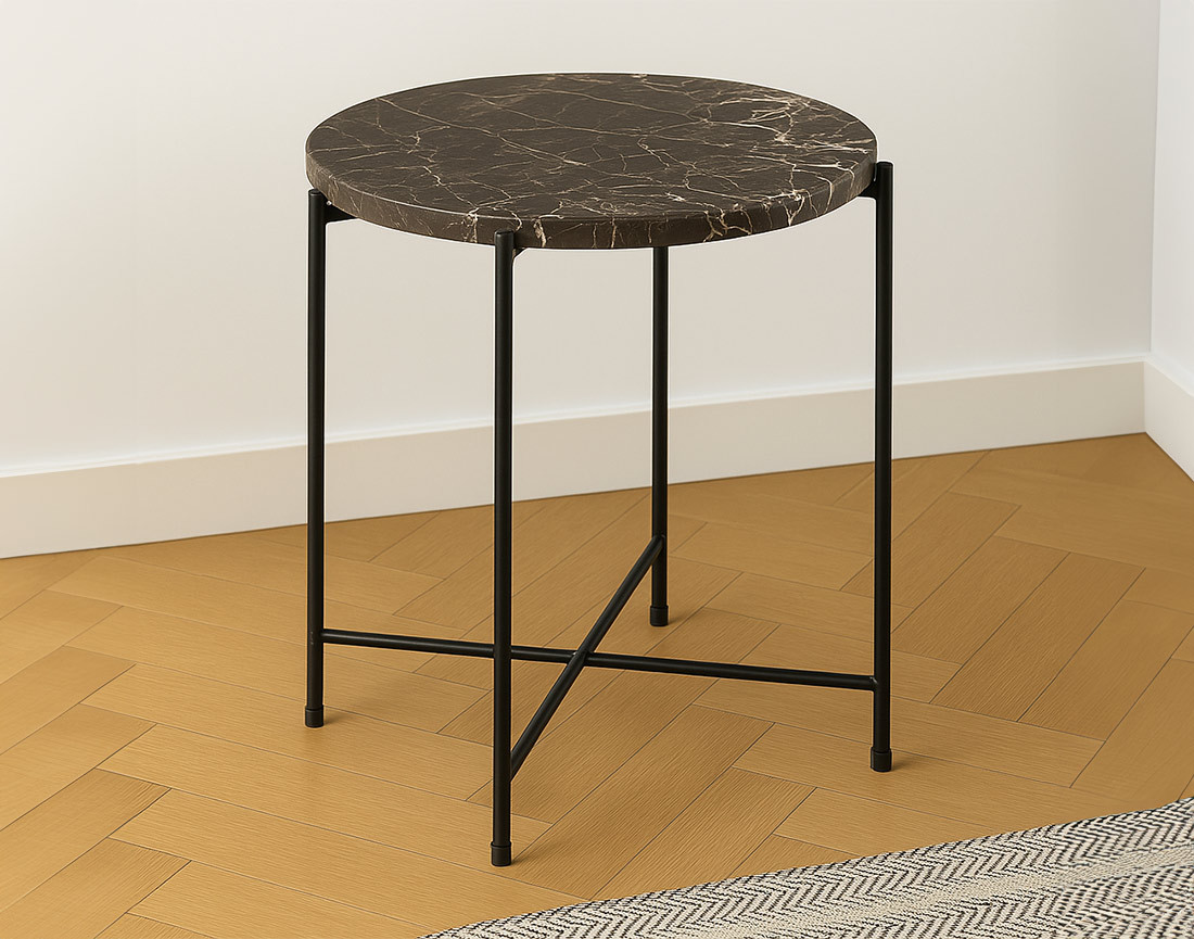 Table basse 42 cm plateau en marbre pieds en acier Ezaro